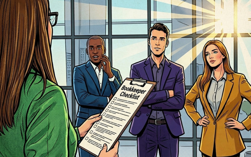 Business owner reviewing a bookkeeper checklist before choosing between bookkeeping and accounting providers.